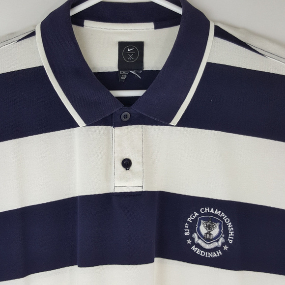 Nike Golf Shirt Dark Blue & White Striped - Picture 2 of 7
